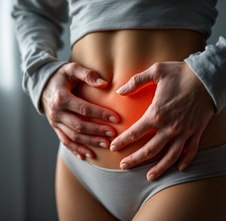 a woman with her hands on her stomach