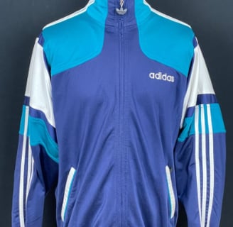 a blue and white adidas jacket with a blue and white jacket