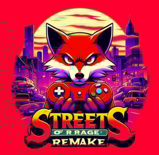 red brilliant fox holding a joystick for the game Streets of Rage