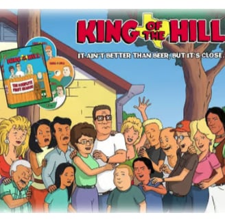 a cartoon of a family of four people standing in front of a house