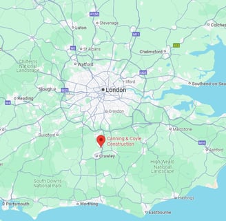 Google map location of canning-coyle construction relative to the south east of england