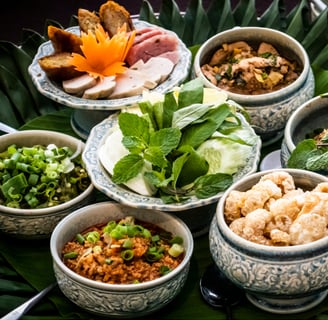 a variety of asian food in bowls
