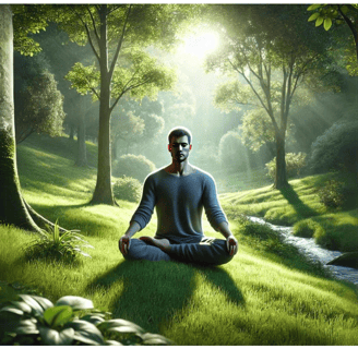 Persona meditando en un entorno natural, simbolizando la reflexión y la introspección.