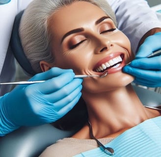 a woman is shown in a dentist's office