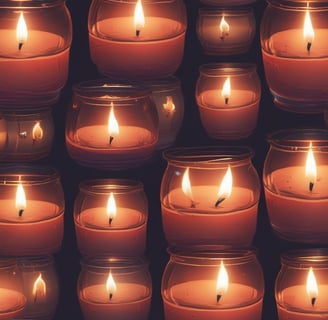 A lit Verzenay Bin 32 hand-poured soy candle is situated on a wooden surface. In the background, a Christmas tree adorned with silver baubles and glowing lights adds a festive atmosphere.