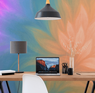 Colorful lotus wall art in home office – digital download."