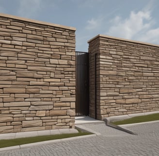 A series of rectangular stone tiles with varying shades of beige, gray, and brown create a patchwork pattern. The texture of the stones is slightly rough, indicating a natural material often used for outdoor flooring or walkways.