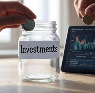 Hand placing a coin into a jar representing investment savings in India.