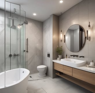 A modern interior scene featuring a sleek, minimalistic washbasin mounted on a textured wall. Below the washbasin, there is soft lighting from a hanging bulb. To the left of the washbasin, a plush pink chair with dark wooden legs is placed. The background includes a marble slab, some artwork, and various pieces of furniture, giving the setting a sophisticated ambiance.