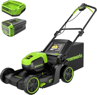 a greenworks corded lawn mower with a battery