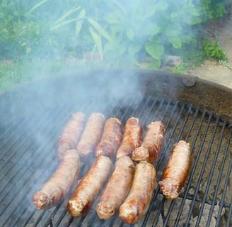 beautiful brats simmering away on the grill