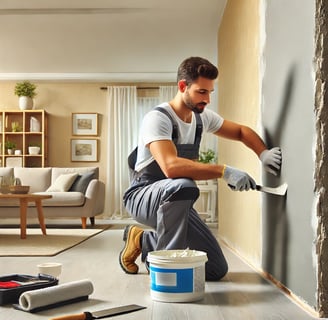 Professional handyman from At Hand Heroes performing a seamless drywall repair in Peoria, AZ
