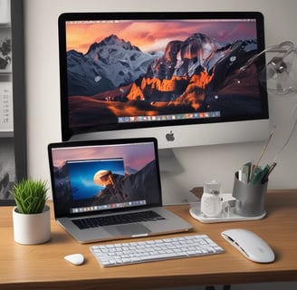 MacBook Air beside gold-colored study lamp and spiral books