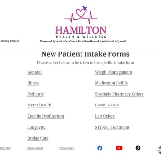 Hamilton Health's Old new patient intake forms page