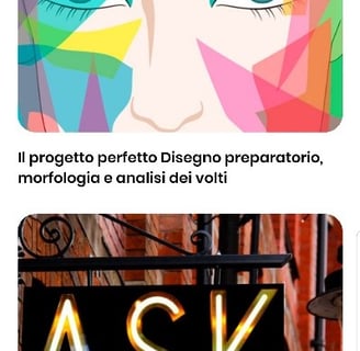 a woman's face with a colorful sign that says ask