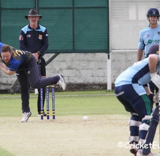 Stephen Bunting of Woodvale bowls to Ryan Hunter of CSNI, courtesy of CricketEurope