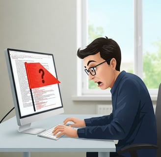 Hombre en una computadora aterrorizado
