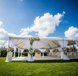 Carpa 30x40 Para boda, decorada con manteleria