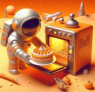 Astronauta assando bolo