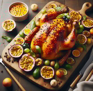 Frango assado com molho de maracujá 