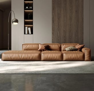 Modern & Minimalist Brown Leather Sofa in a Beautiful background