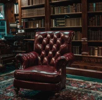 luxurious red leather armchair classic library setting