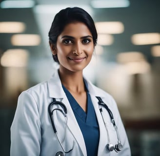 a woman doctor in a white lab coat