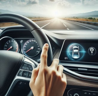 Driver using cruise control on a highway.