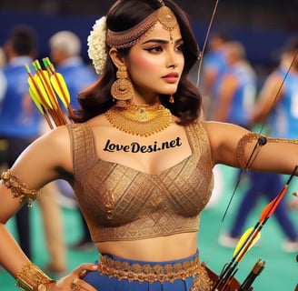 a woman in a costume with a bow and arrow