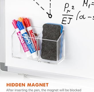 a whiteboard with a magnet marker and eraser holder