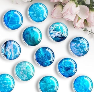 Glass magnets with ocean and water pictures