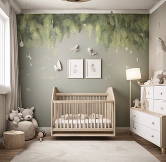 a baby's room with a crib and a crib