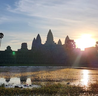 A magnificent view of Angkor Vat on sunrise from west side