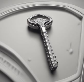 A keychain with a braided heart made of blue, purple, and pink threads is attached to a metal ring with two small silver bells. The braided portion is multicolored, transitioning through shades of blue, purple, and pink. It is connected to a loop of braided thread in yellow and green, from which keys are hanging.