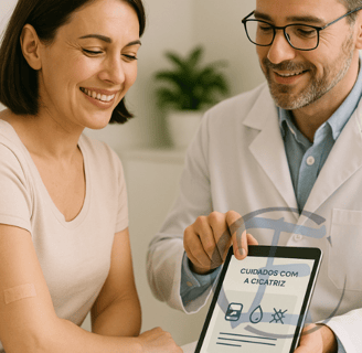 Paciente em pós-operatório de correção de cicatriz recebe orientações médicas.