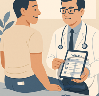 Retorno pós-operatório com orientações de curativo após cirurgia de cisto pilonidal.