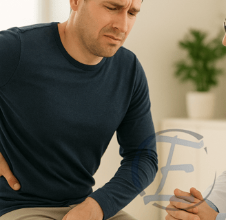 Imagem clínica realista mostrando inchaço e inflamação na região do cóccix compatível com cisto pilo