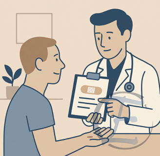 Consulta de retorno com orientações pós-excisão de verruga ou condiloma.