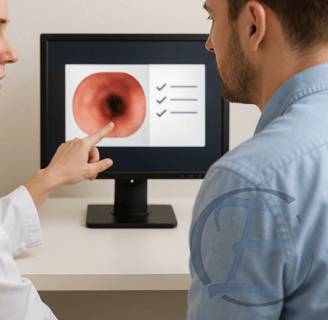 a doctor examining a patient's chest with a computer screen