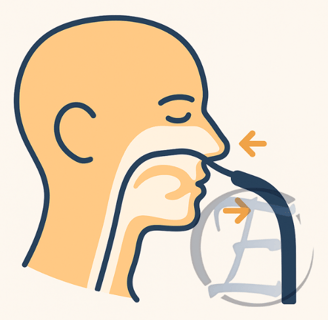 a man with a nosepiece and a nosepiece in his mouth
