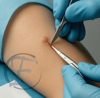 Procedimento de retirada de lesão cutânea com foco estético realizado com técnica limpa.