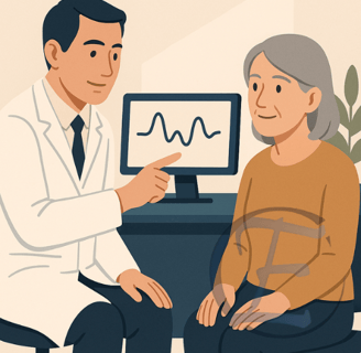 a nurse is checking a patient's earphones