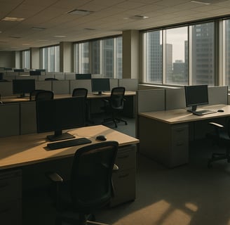 Escritório vazio simbolizando a substituição de empregos pela inteligência artificial.