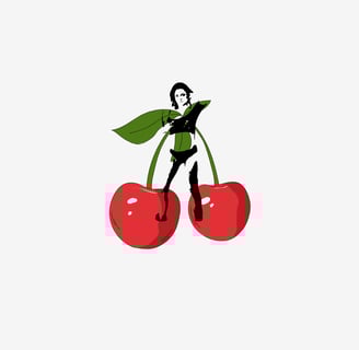 a pair of cherries with Apple Jucy Ink on a white background