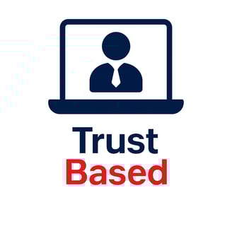 a man in a tie and a trust trust logo