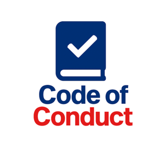 a code of conduct logo with a check mark mark