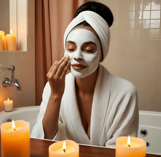 a woman with a white mask on her face