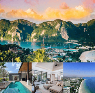 A beach view of Hua Hin, Thailand, with a interior - exterior of a pool villa available there.