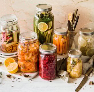 7 jars of mixed fermented food