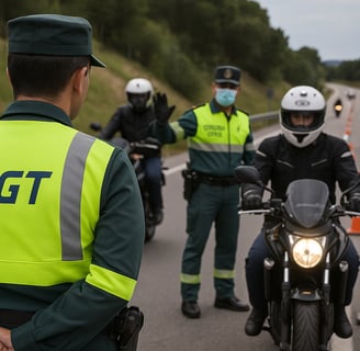 Control de tráfico de la DGT a motoristas en carretera como parte de la campaña 2025